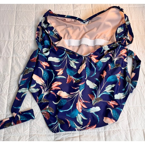 Mynah Women's Swimsuit Navy Blue Floral Print One Piece Tie Waist Size 22W - Picture 4 of 5